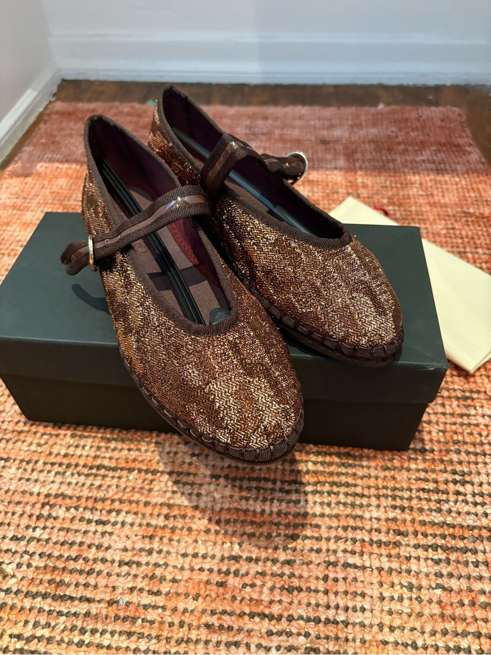 Flabelus Woman’s 7.5 Brown Metallic Mary Jane Flats